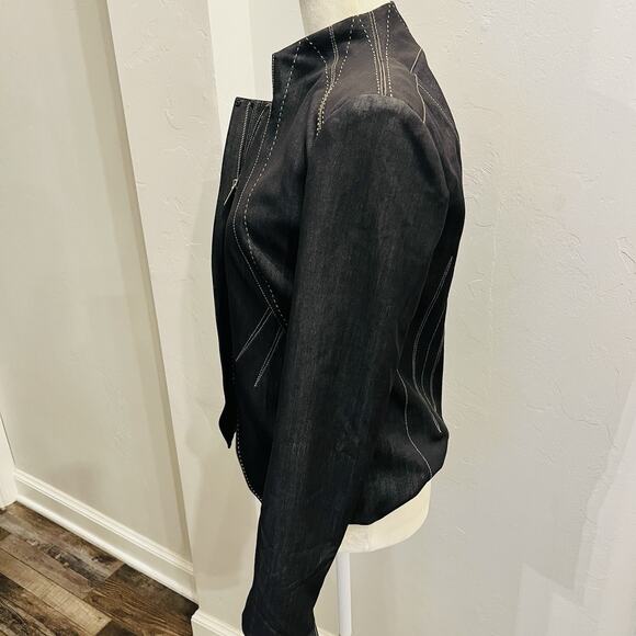 Adrienne Vittadini Studio Women’s Jacket Black Denim Stitched Gold Accent Size 4 - Picture 5 of 8